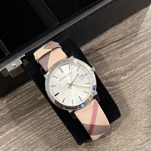 Burberry Beige and Brown Checkered Watch